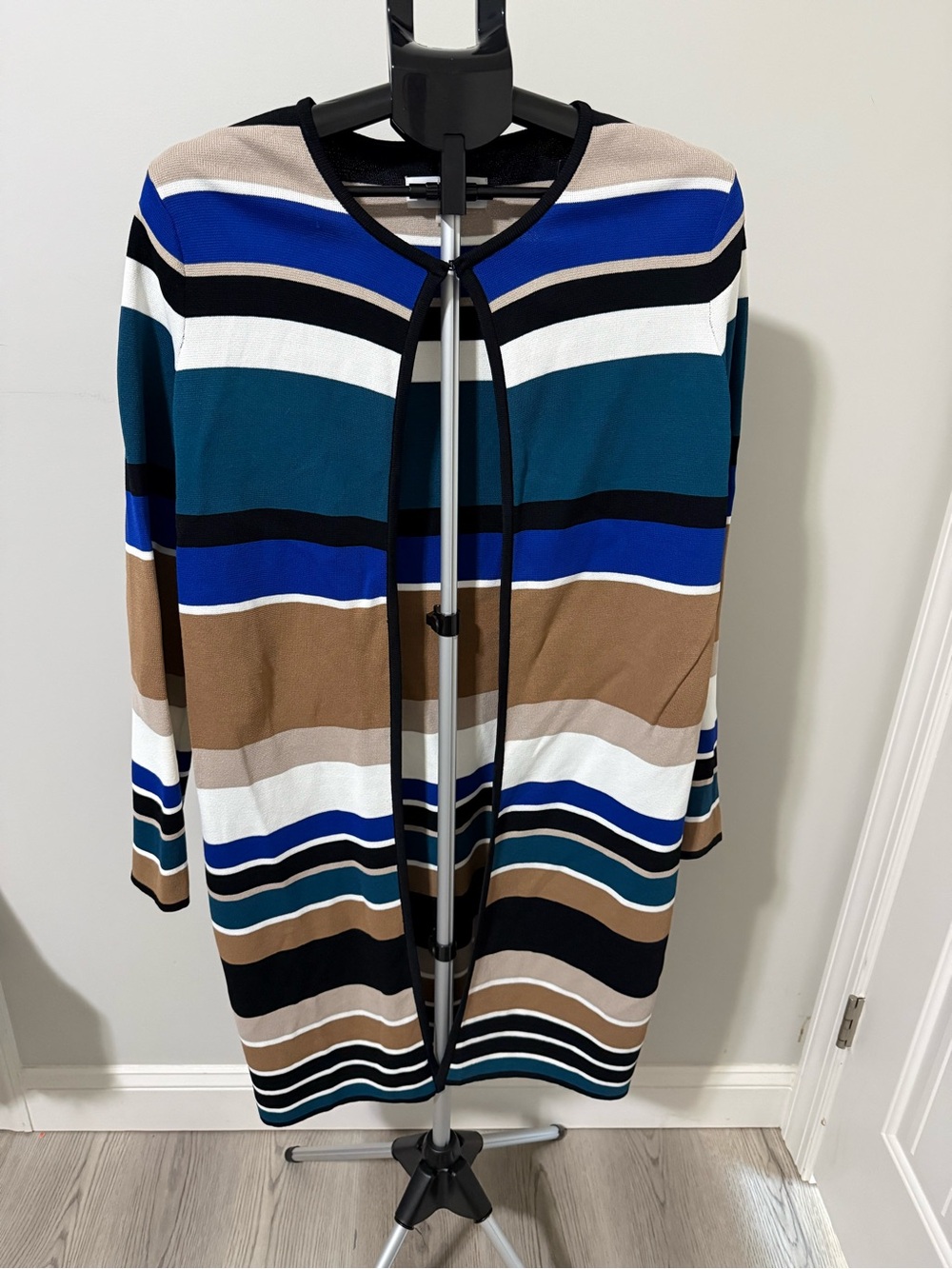 Calvin Klein Striped Open Front Long Cardigan Sweater Duster Women’s Large